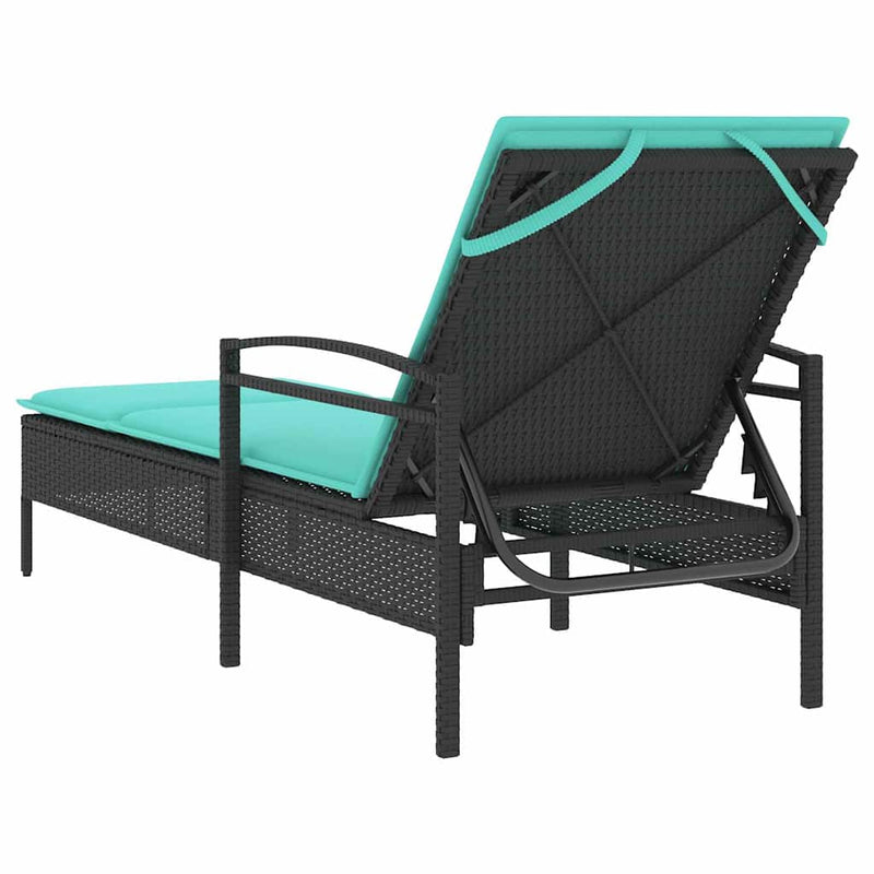 vidaXL fekete napozóágy párnával 63x200x81 cm polyrattan (csak az USA-ban)