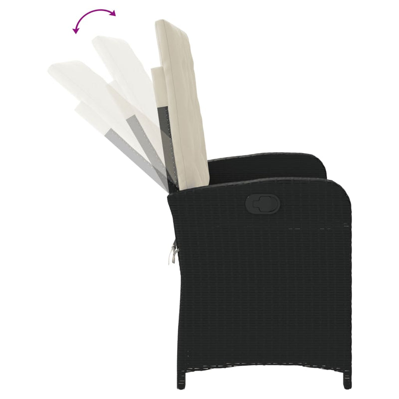 vidaXL fekete polyrattan dönthető kerti pad párnával