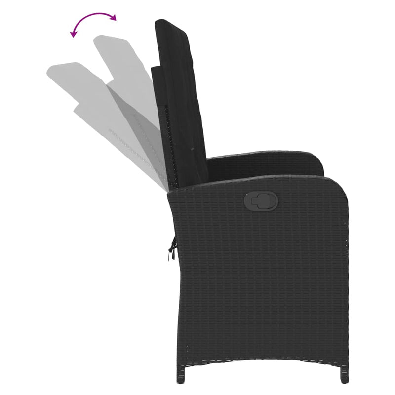 vidaXL fekete polyrattan dönthető kerti pad párnával