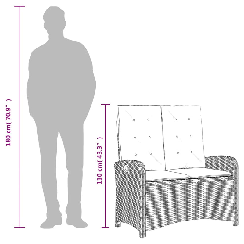 vidaXL világosszürke polyrattan dönthető kerti pad párnával