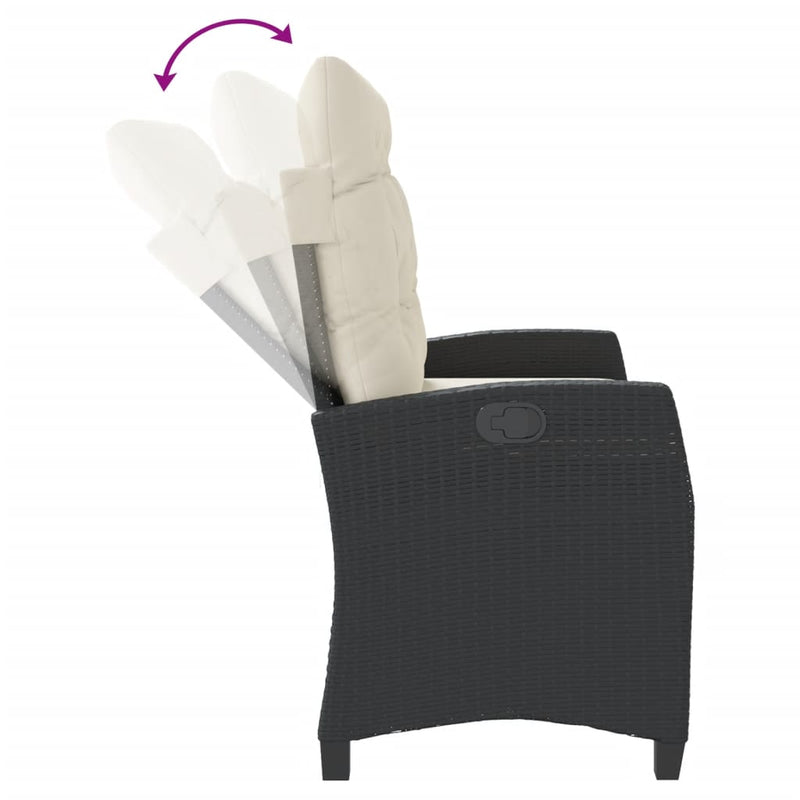 vidaXL fekete polyrattan dönthető kerti pad párnával