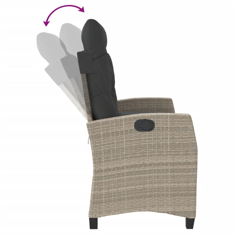 vidaXL világosszürke polyrattan dönthető kerti pad párnával