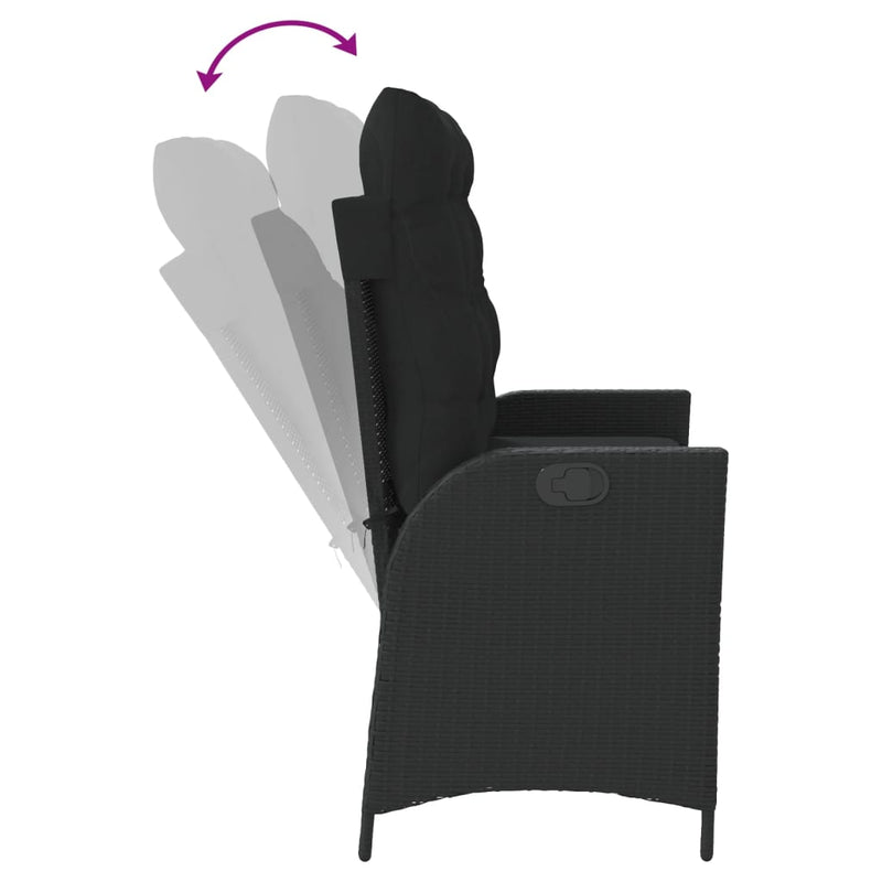 vidaXL fekete polyrattan dönthető kerti pad párnával