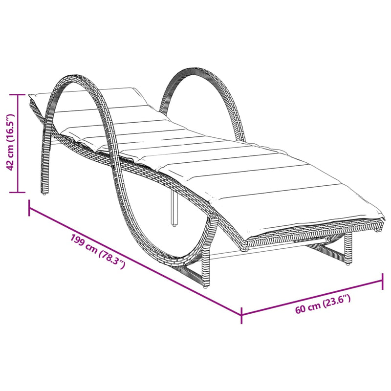 vidaXL bézs polyrattan napozóágy párnával 60 x 199 x 42 cm