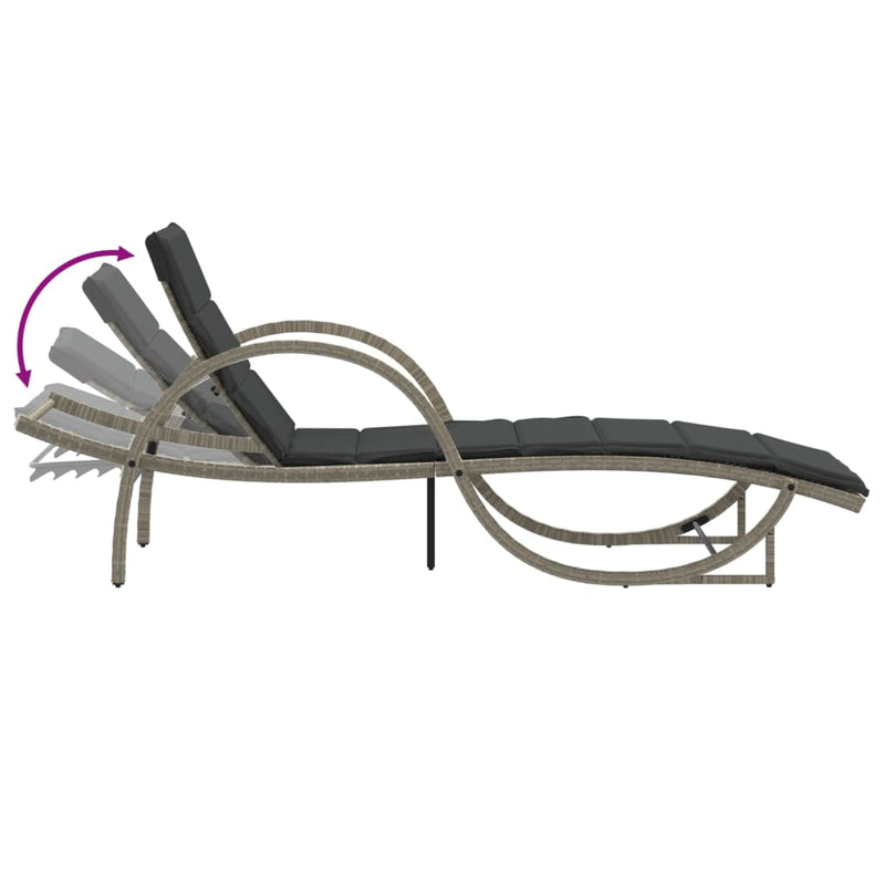 vidaXL világosszürke polyrattan napozóágy párnával 60x199x42 cm