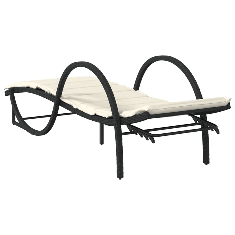 vidaXL 2 db fekete polyrattan napozóágy asztallal