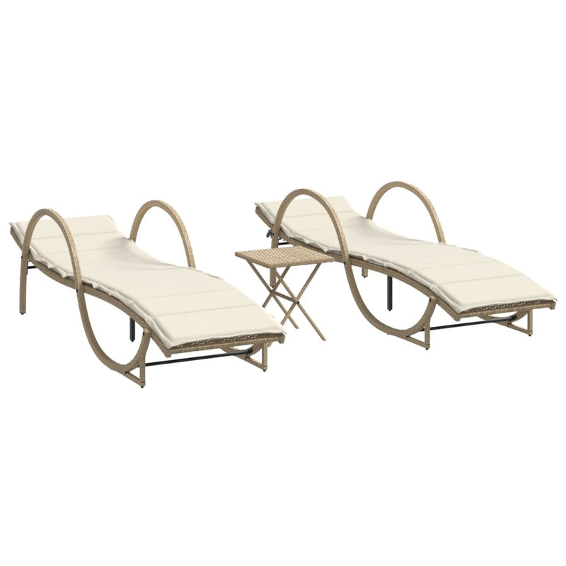 vidaXL 2 db bézs polyrattan napozóágy asztallal