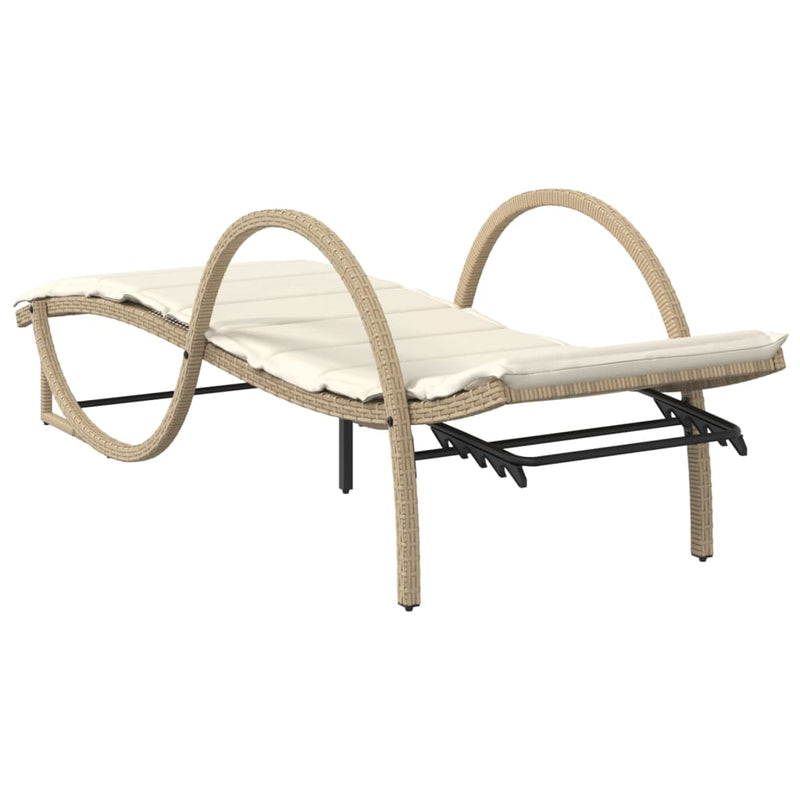 vidaXL 2 db bézs polyrattan napozóágy asztallal