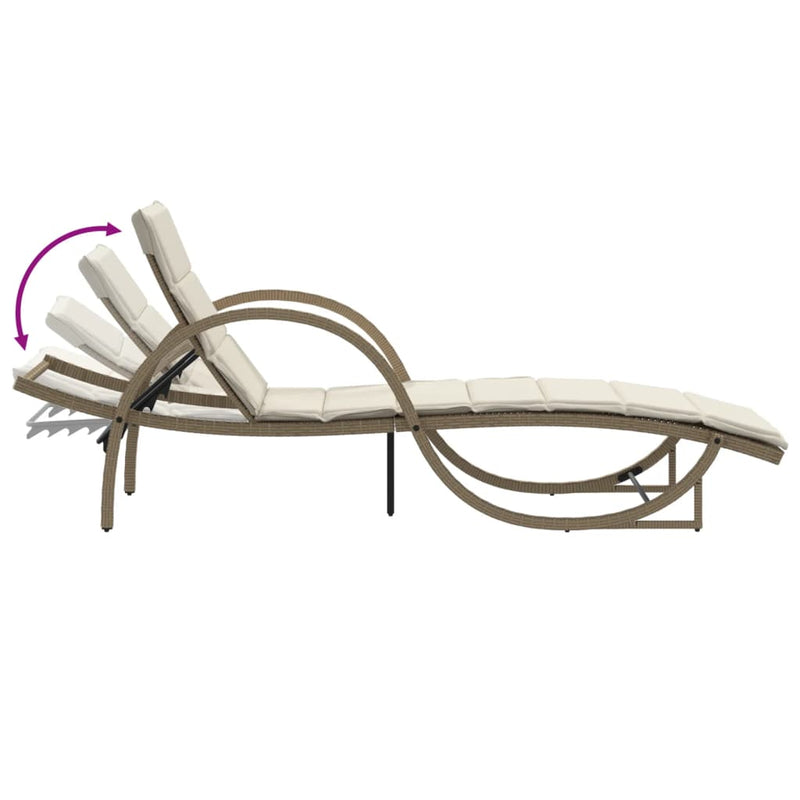 vidaXL 2 db bézs polyrattan napozóágy asztallal