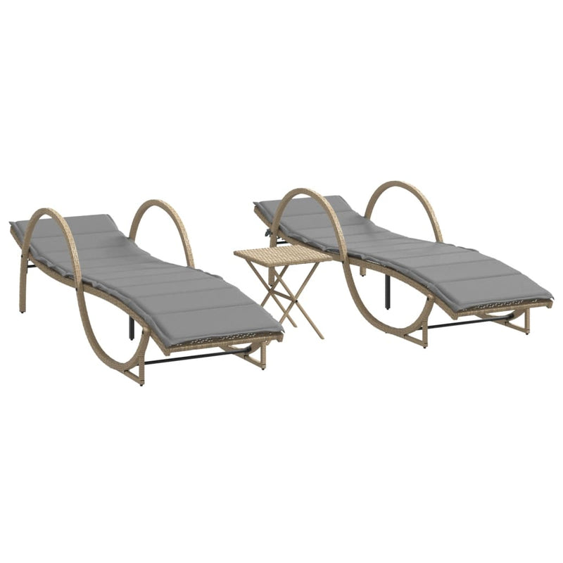 vidaXL 2 db bézs polyrattan napozóágy asztallal