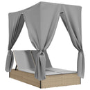 vidaXL bézs polyrattan dupla napozóágy tetővel és függönyökkel