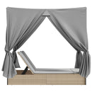 vidaXL bézs polyrattan dupla napozóágy tetővel és függönyökkel