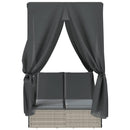 vidaXL világosszürke polyrattan dupla napozóágy tetővel és függönnyel