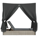 vidaXL világosszürke polyrattan dupla napozóágy tetővel és függönnyel