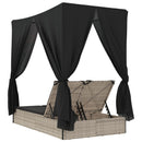 vidaXL világosszürke polyrattan dupla napozóágy tetővel és függönnyel