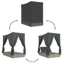 vidaXL világosszürke polyrattan dupla napozóágy tetővel és függönnyel