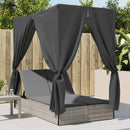 vidaXL világosszürke polyrattan dupla napozóágy tetővel és függönnyel