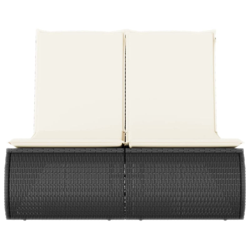 vidaXL fekete polyrattan dupla napozóágy párnával