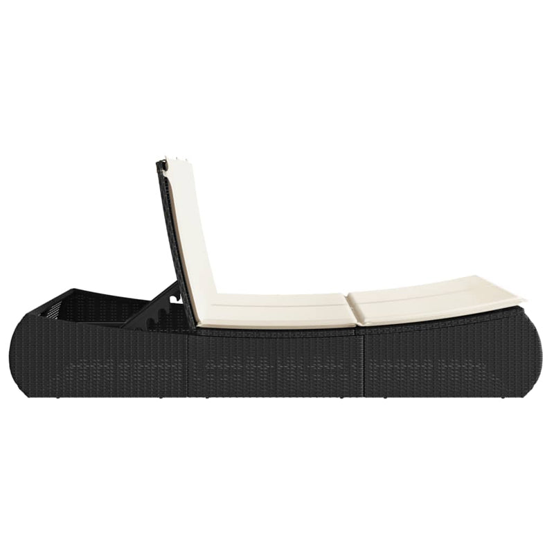 vidaXL fekete polyrattan dupla napozóágy párnával