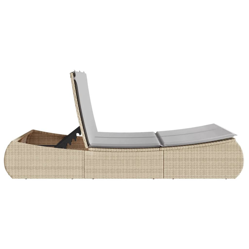 vidaXL bézs polyrattan dupla napozóágy párnával