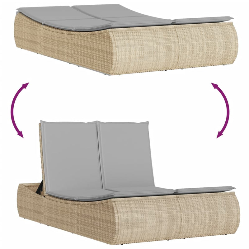 vidaXL bézs polyrattan dupla napozóágy párnával