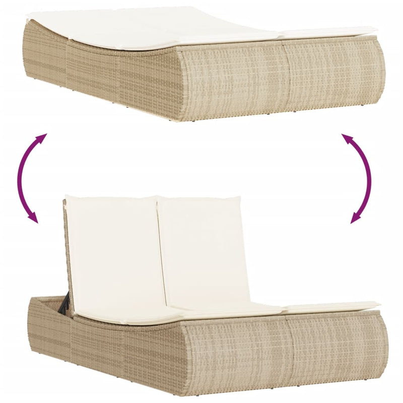 vidaXL bézs polyrattan dupla napozóágy párnával