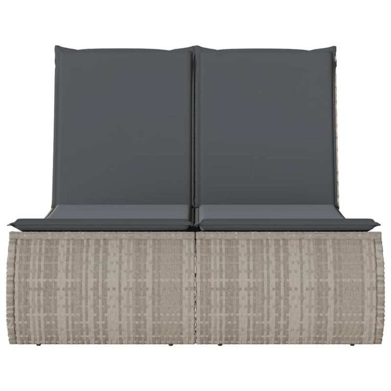 vidaXL világosszürke polyrattan dupla napozóágy párnával