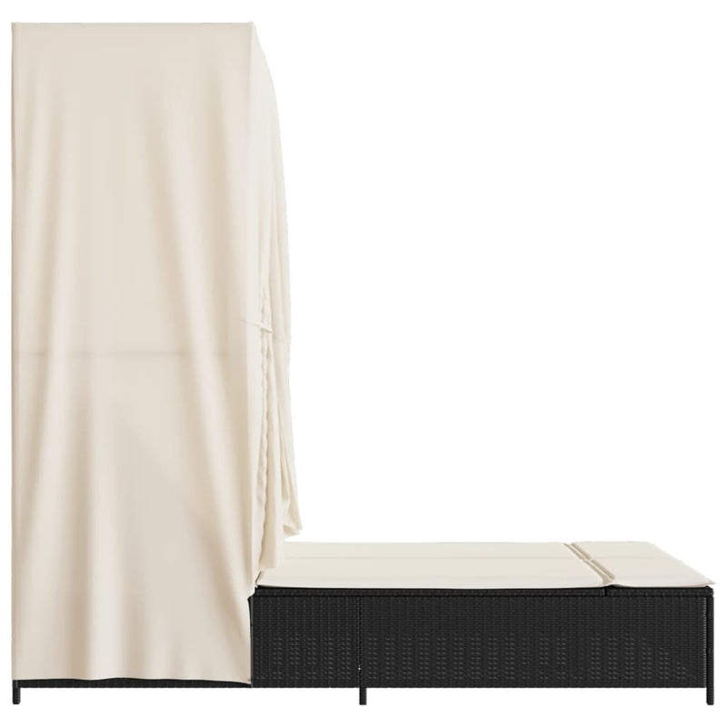 vidaXL fekete polyrattan dupla napozóágy tetővel és függönnyel