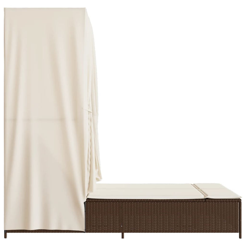 vidaXL barna polyrattan dupla napozóágy tetővel és függönyökkel