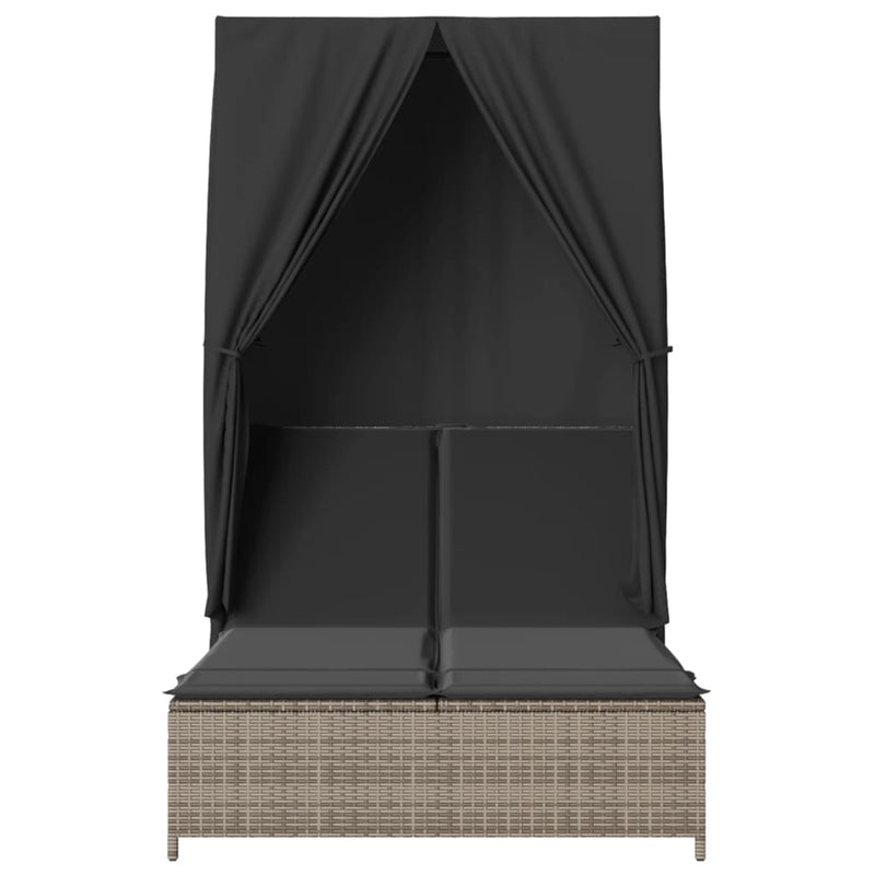 vidaXL szürke polyrattan dupla napozóágy tetővel és függönyökkel