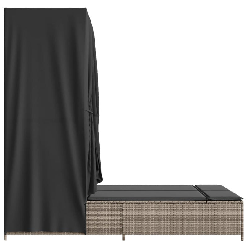 vidaXL szürke polyrattan dupla napozóágy tetővel és függönyökkel