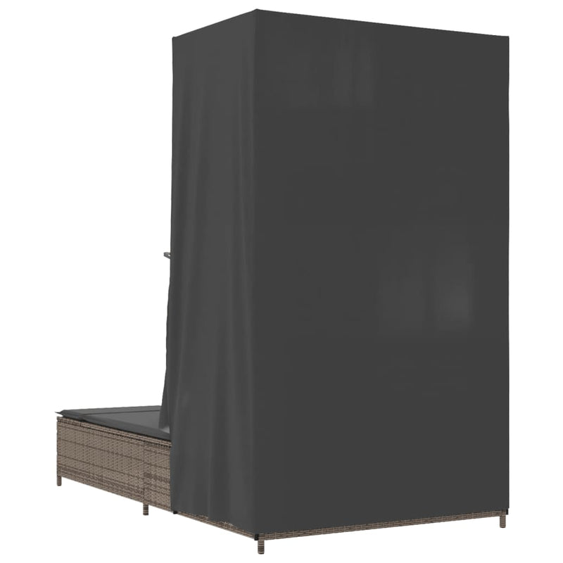 vidaXL szürke polyrattan dupla napozóágy tetővel és függönyökkel