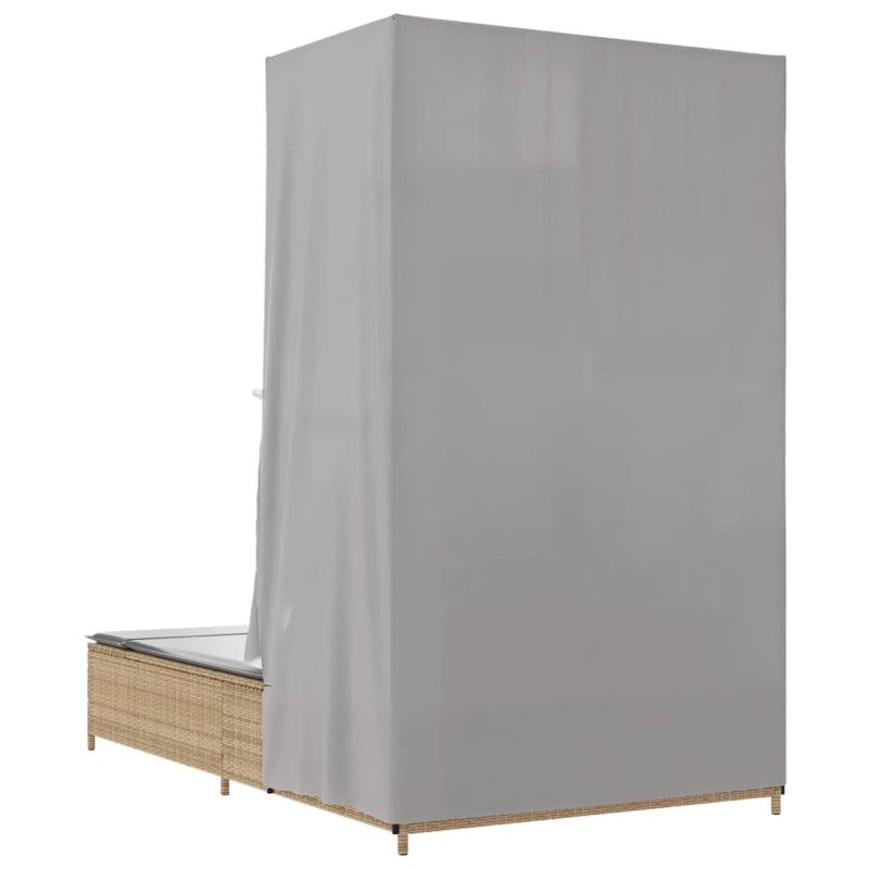 vidaXL bézs polyrattan dupla napozóágy tetővel és függönyökkel