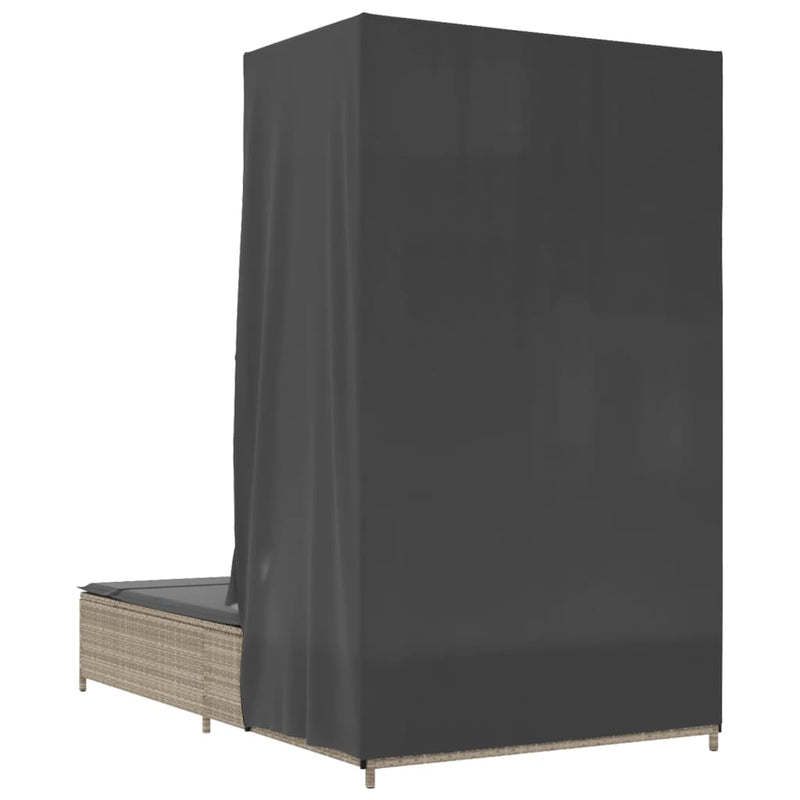 vidaXL világosszürke polyrattan dupla napozóágy tetővel és függönnyel