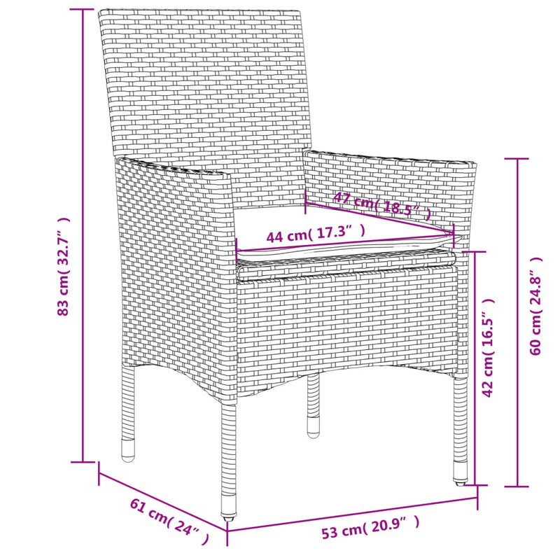 vidaXL 2 db fehér polyrattan kerti szék párnával