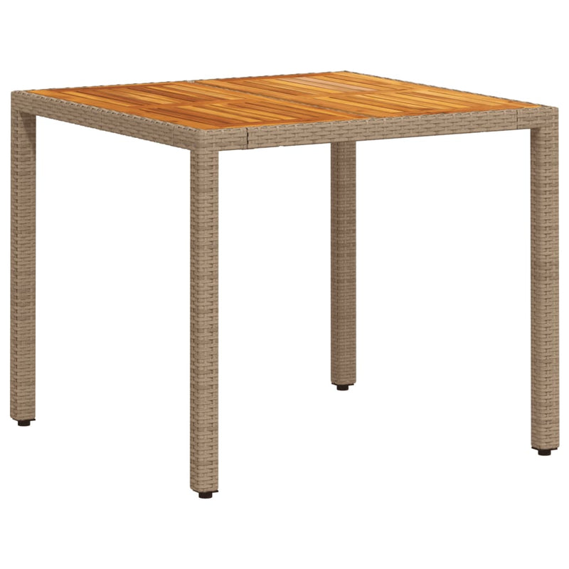vidaXL bézs polyrattan és akácfa kerti asztal 90 x 90 x 75 cm