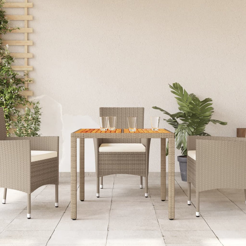 vidaXL bézs polyrattan és akácfa kerti asztal 90 x 90 x 75 cm