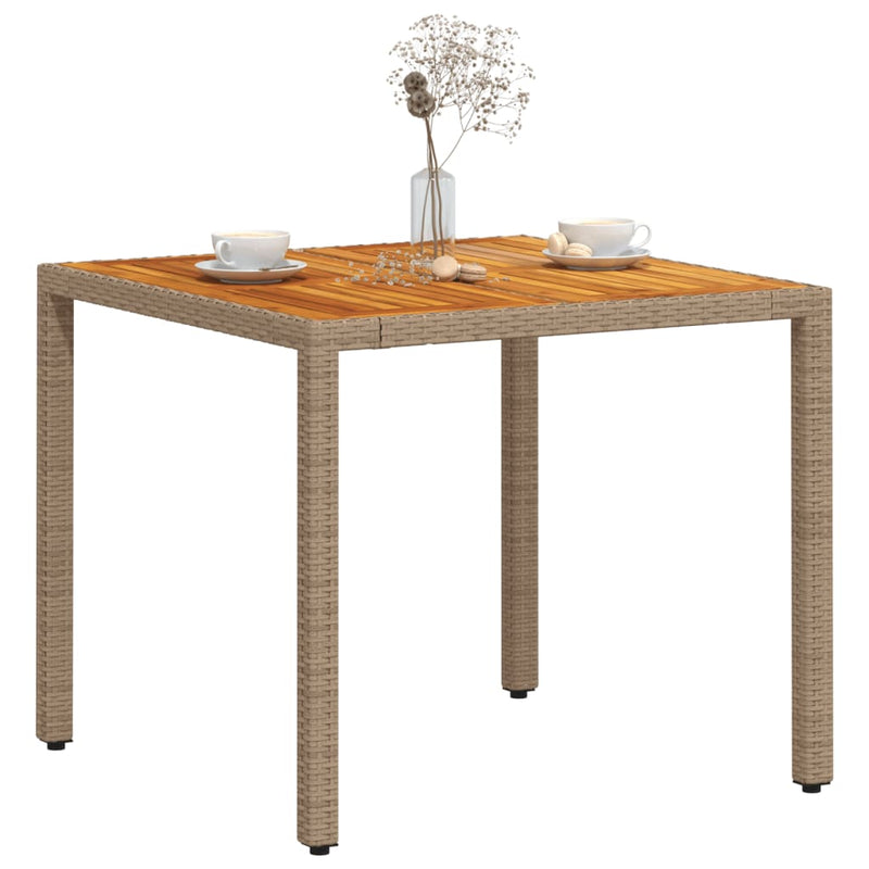 vidaXL bézs polyrattan és akácfa kerti asztal 90 x 90 x 75 cm