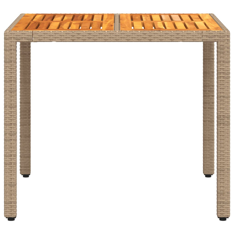 vidaXL bézs polyrattan és akácfa kerti asztal 90 x 90 x 75 cm