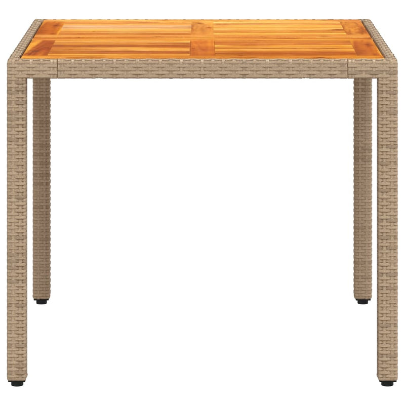 vidaXL bézs polyrattan és akácfa kerti asztal 90 x 90 x 75 cm