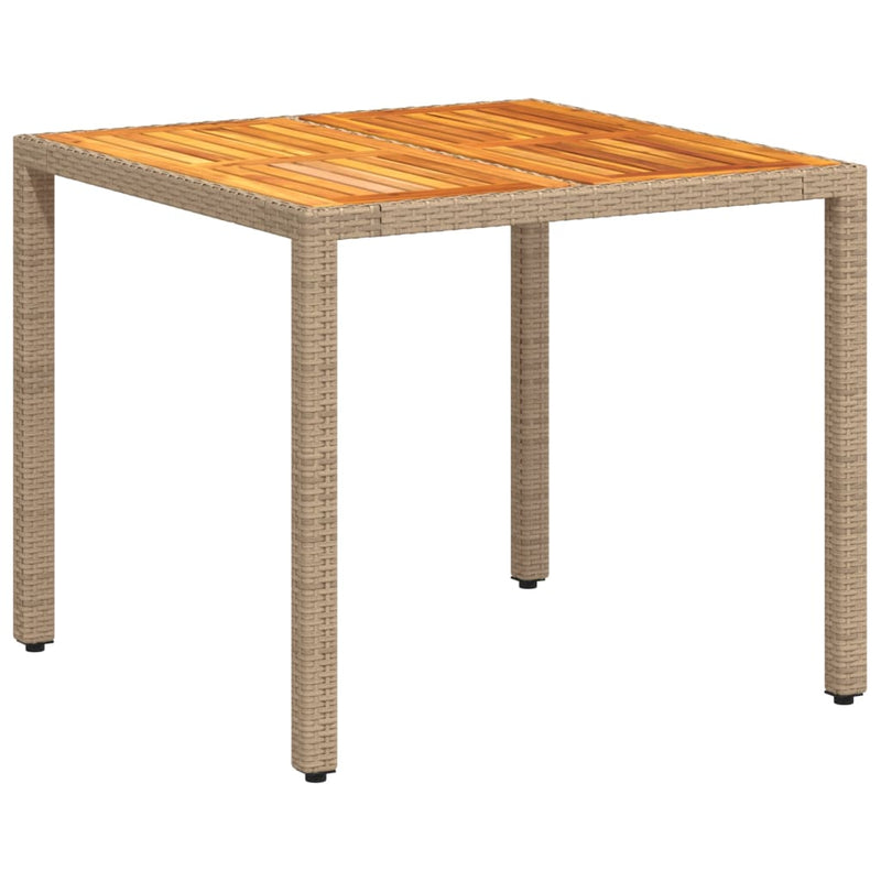 vidaXL bézs polyrattan és akácfa kerti asztal 90 x 90 x 75 cm