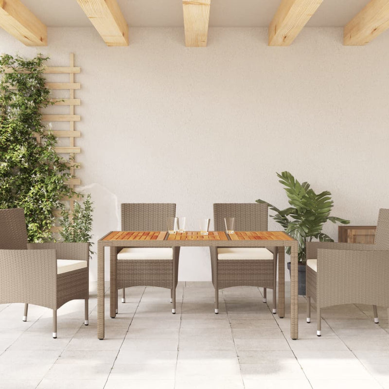 vidaXL bézs polyrattan és akácfa kerti asztal 150 x 90 x 75 cm