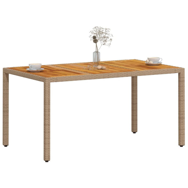 vidaXL bézs polyrattan és akácfa kerti asztal 150 x 90 x 75 cm