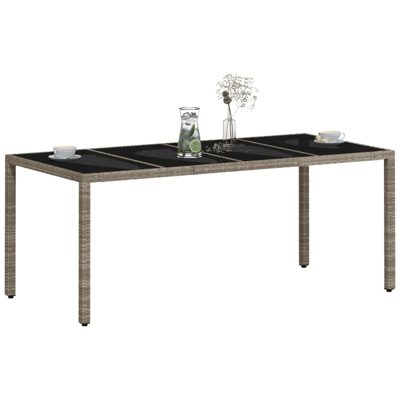 vidaXL világosszürke polyrattan üveglapos kerti asztal 190x90x75 cm