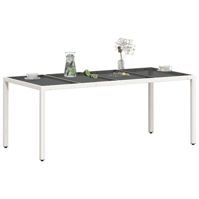 vidaXL fehér polyrattan üveglapos kerti asztal 190 x 90 x 75 cm