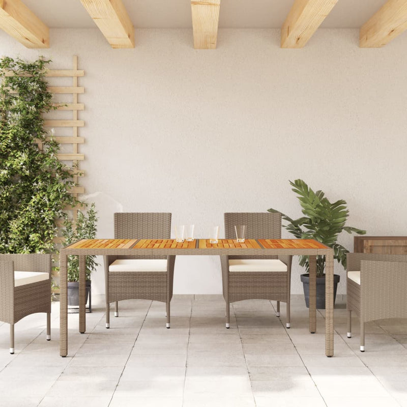 vidaXL bézs polyrattan és akácfa kerti asztal 190 x 90 x 75 cm