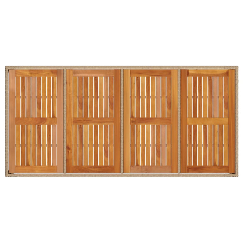 vidaXL bézs polyrattan és akácfa kerti asztal 190 x 90 x 75 cm