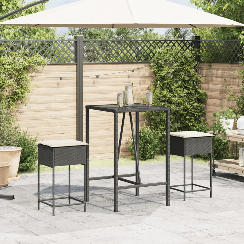 vidaXL 2 db fekete polyrattan kerti bárszék párnával