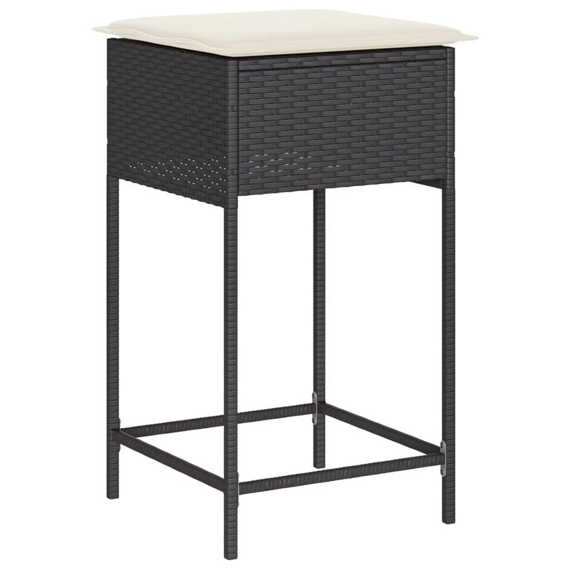 vidaXL 2 db fekete polyrattan kerti bárszék párnával