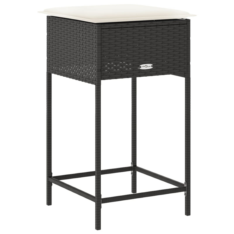 vidaXL 2 db fekete polyrattan kerti bárszék párnával